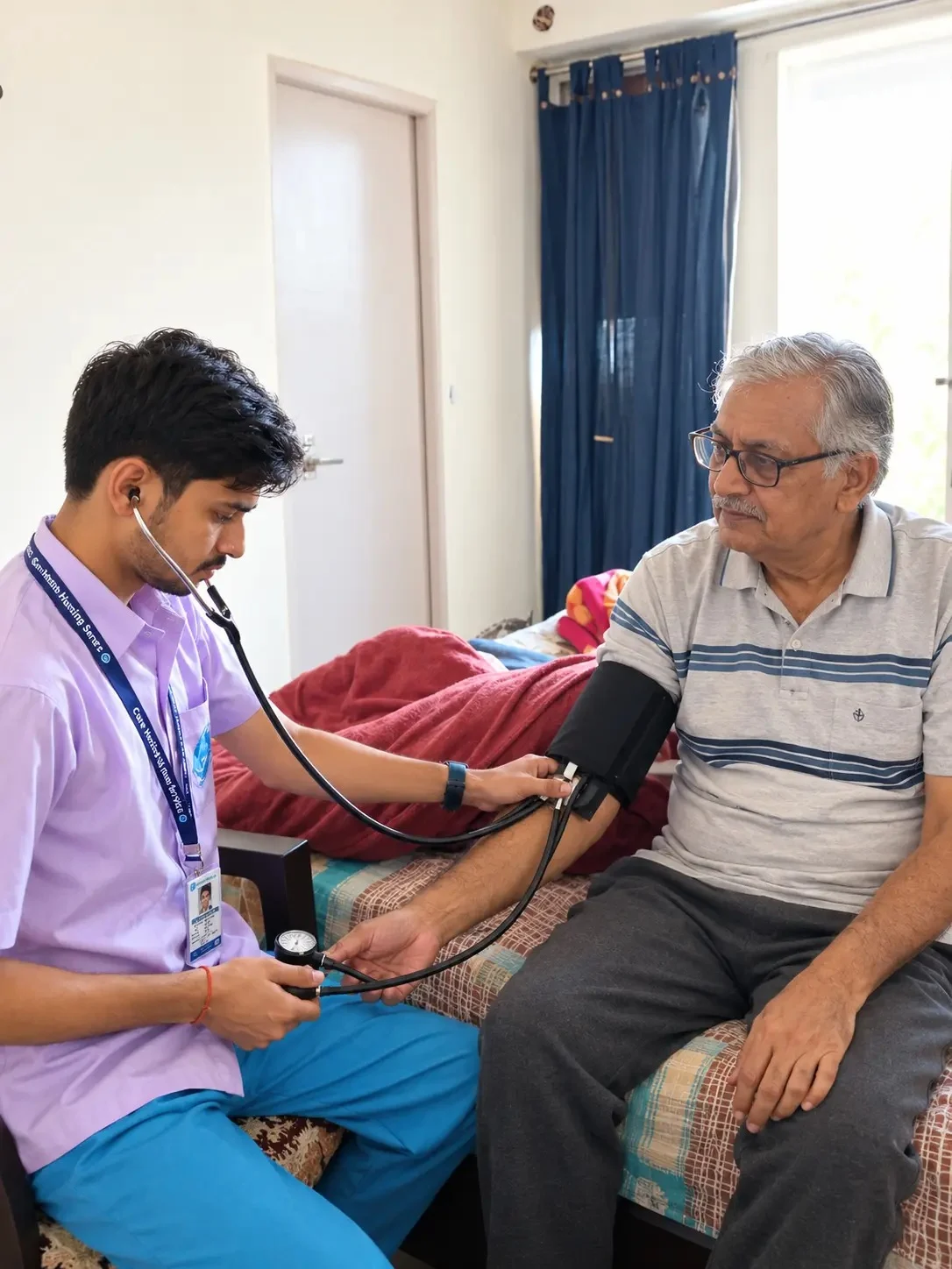 Patient care attendant helping a patient