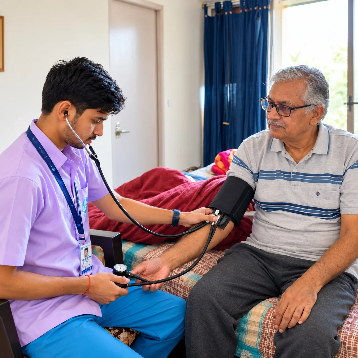 Trained patient care attendant at home